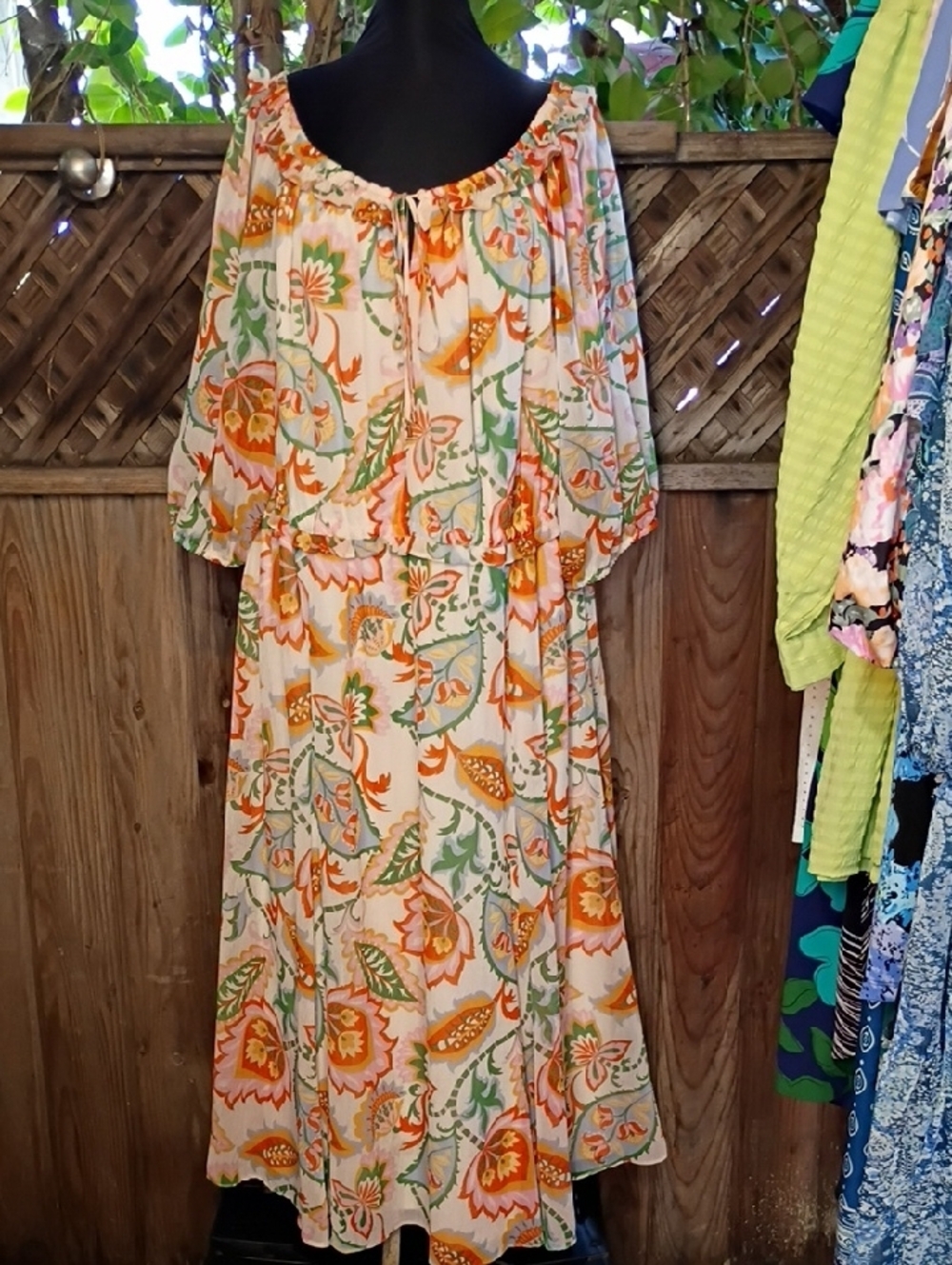 1.State Boho Floral Maxi Dress in Orange & Green